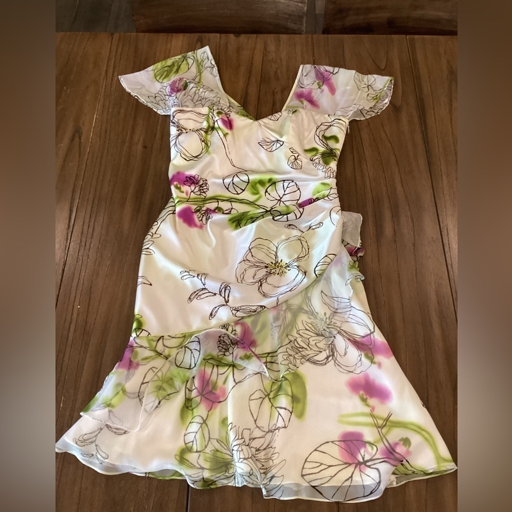 Mikael aghal romantic abstract garden silk cocktail flutter Sleeve Fairy dress